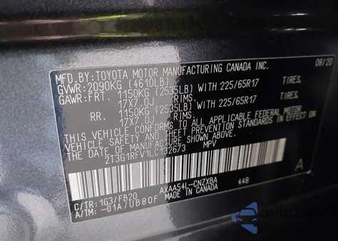 2020 Toyota Rav4 Le from USA, damaged, VIN 2T3G1RFV1LC132673